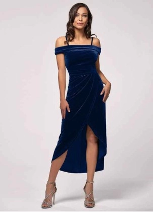 Blush Mark Sweet Desire Navy Blue Velvet Midi Dress